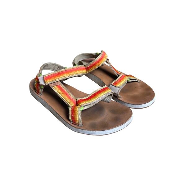 Teva Original Universal Sandals Womens 8 Orange Ombre Thread Leather Hook Loop - Picture 1 of 8